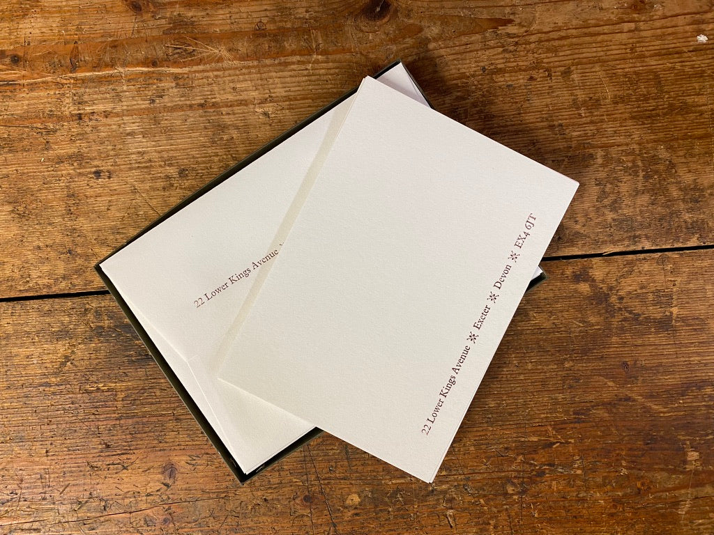 address printed onto card and envelope