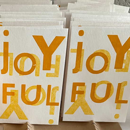 Joyful yellow wood type - double impression small poster
