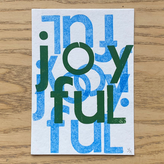 Joyful green-blue wood type - double printed