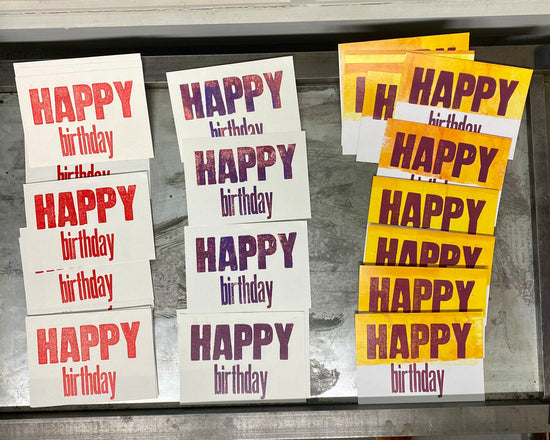 Birthday notecards - printed with wood type