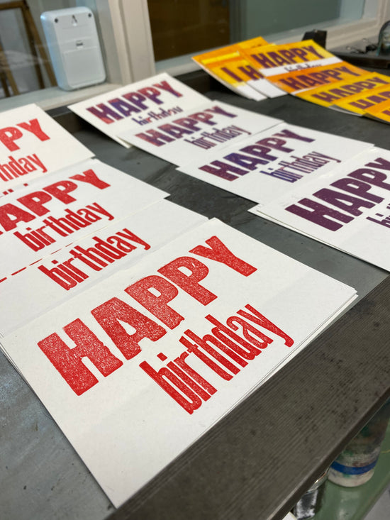 Birthday notecards - printed with wood type