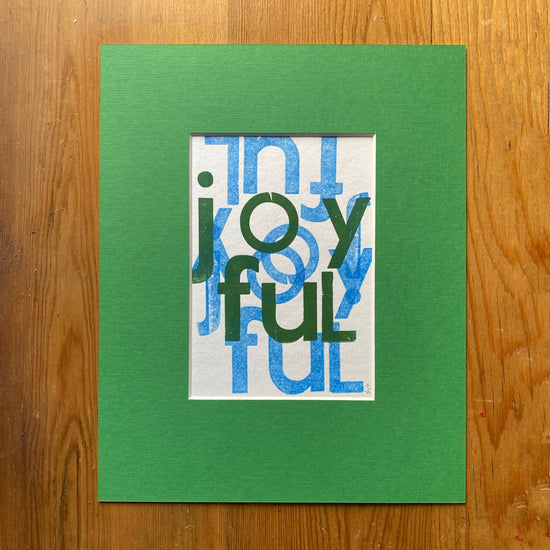 Joyful green-blue wood type - double printed
